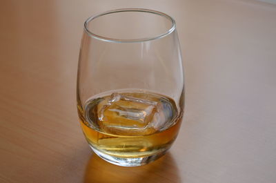 Close-up of beer glass on table