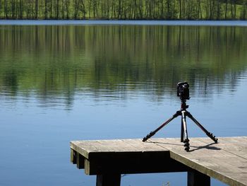 View of fishing rod in lake