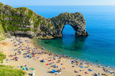 High angle view of people on beach