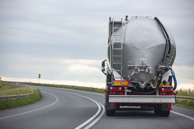 Oil tanker driven on a highway.