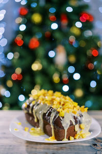 Close-up of dessert on table