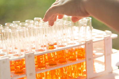 Close-up of holding laboratory glassware