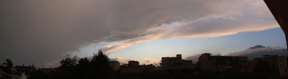 Panoramic view of buildings against sky during sunset