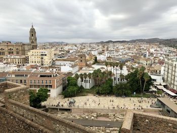 High angle view of buildings in town