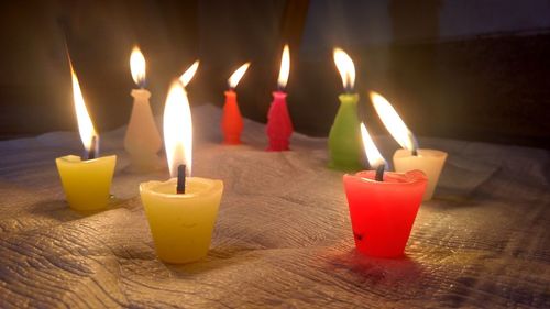 Close-up of illuminated candles