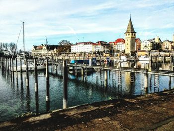 View of harbor at waterfront