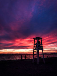 Silhouette people on beach against sky during sunset