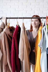 Close-up of clothes hanging on rack