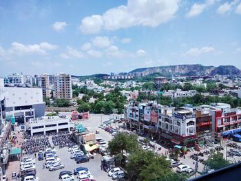 High angle view of townscape against sky