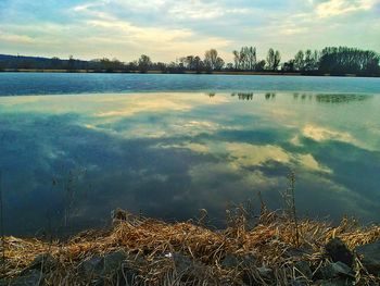 Scenic view of lake against sky