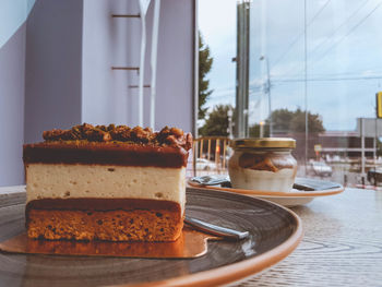 Close-up of cake in plate on table