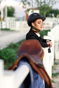 Rear view of woman wearing hat