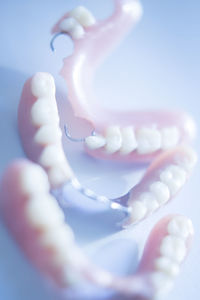 Close-up of dentures on table