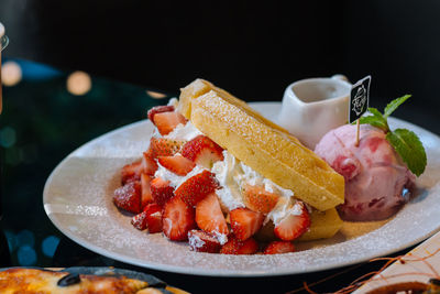 Close-up of breakfast served on table