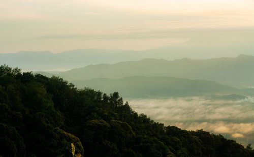 Scenic view of mountains against sky during sunset