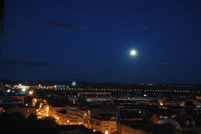 High angle shot of illuminated cityscape