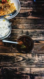 High angle view of drink on table