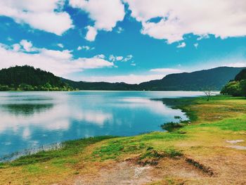 Scenic view of lake against sky