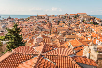 High angle view of townscape against sky