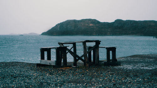 Table and benches at beach