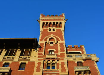 Low angle view of building against blue sky