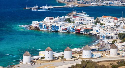 High angle view of boats in sea