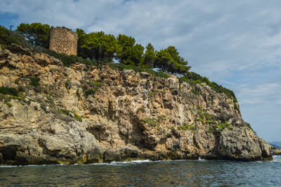 Scenic view of rocks and sea against sky