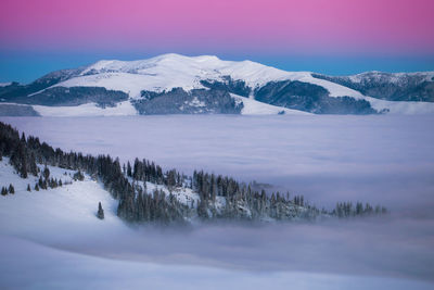 Scenic view of snow mountains against sky