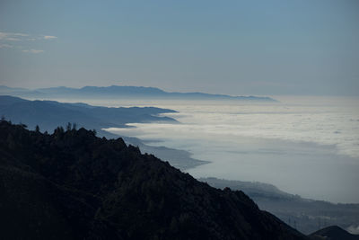 Scenic view of mountains against blue sky