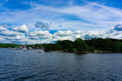 Scenic view of bay against sky