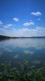 Scenic view of lake against blue sky