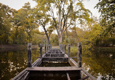 Footbridge over lake in park