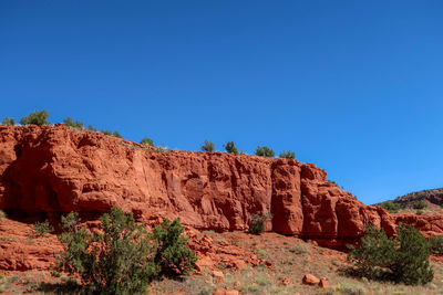 Scenic view of rocky mountains against clear blue sky