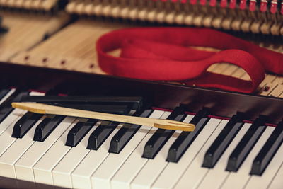 High angle view of piano keys