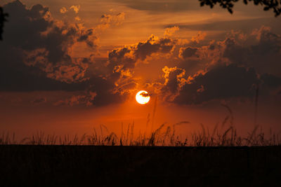 Scenic view of silhouette field against sky during sunset