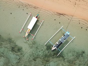 High angle view of lifeguard hut on beach