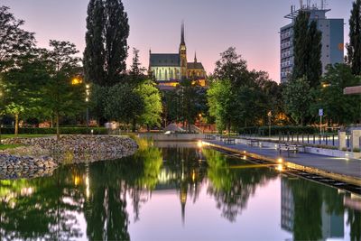 Reflection of buildings in lake