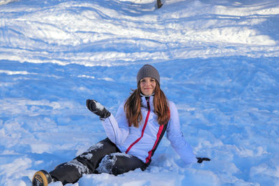 Lady's portrait on snow covered land