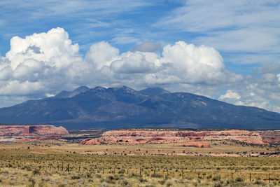 Scenic view of mountains against cloudy sky