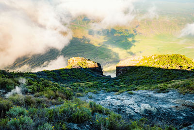 Aerial view of rift valley seen from mount ol donyo lengai in ngorongoro conservation area, tanzania