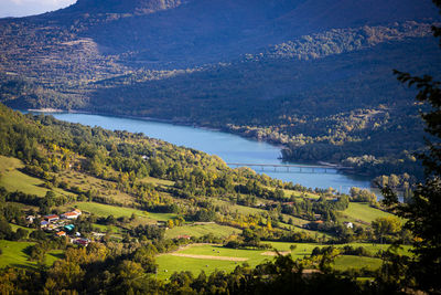 Barrea lake in abruzzo, italy. beautiful landscape of the central italian apennines.