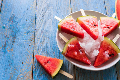 High angle view of fruits on table