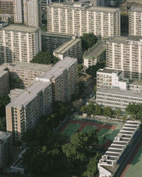 High angle view of buildings in city