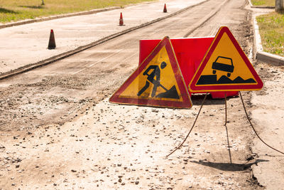 Road signs at construction site