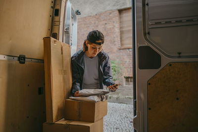 Portrait of young man working at home