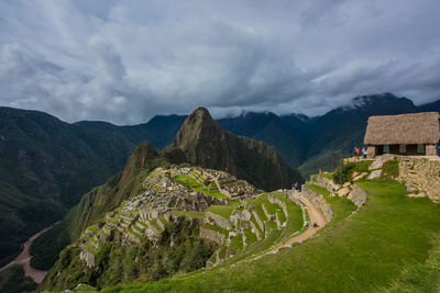 View of machu picchu against cloudy sky