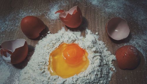 High angle view of breakfast on table