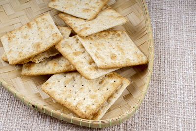 High angle view of bread in basket