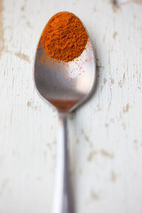 Close-up of paprika in spoon on table