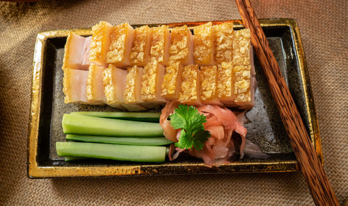 High angle view of vegetables on table